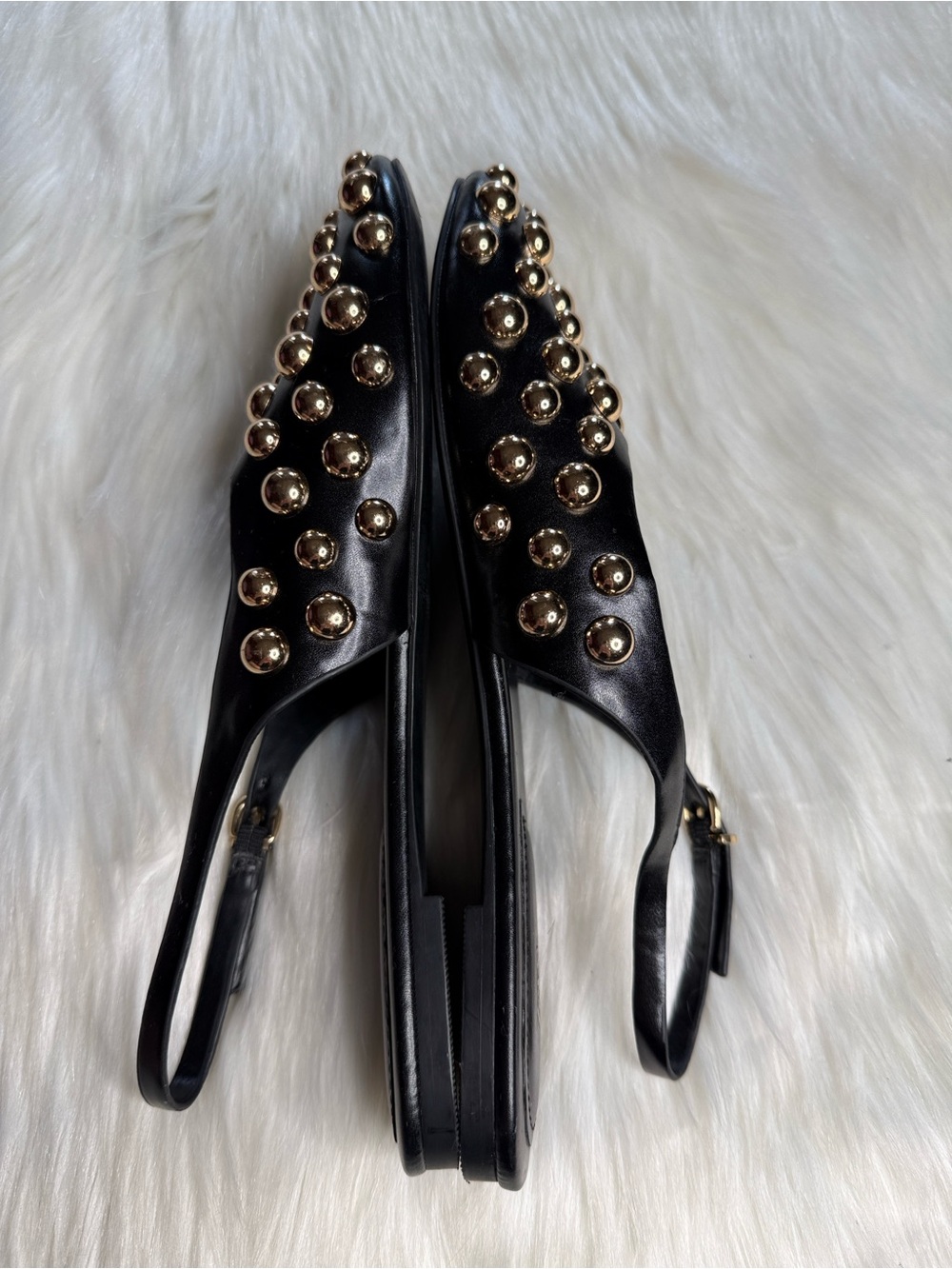 Zara Black Flat Slingback Sandal with Gold Studs - Picture 6 of 7